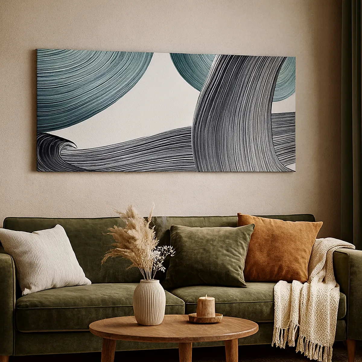 Schilderen op canvas - Smaragdgroene en zwarte paden - 30x30 cm