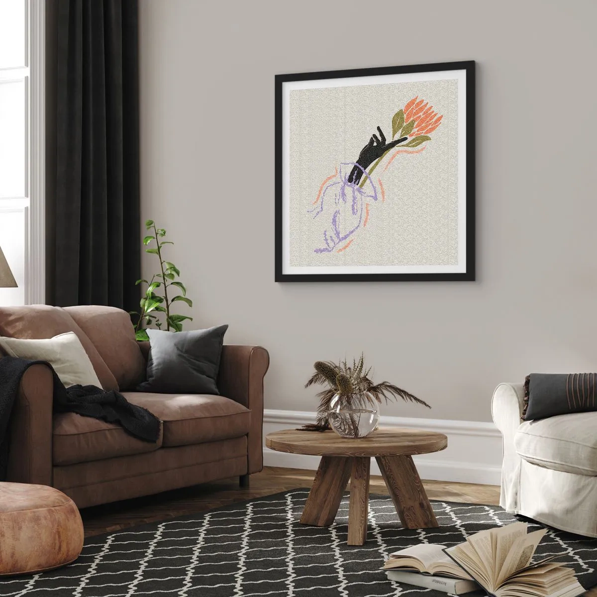 Poster in een zwarte lijst - Zusterlijke aanraking - 30x30 cm