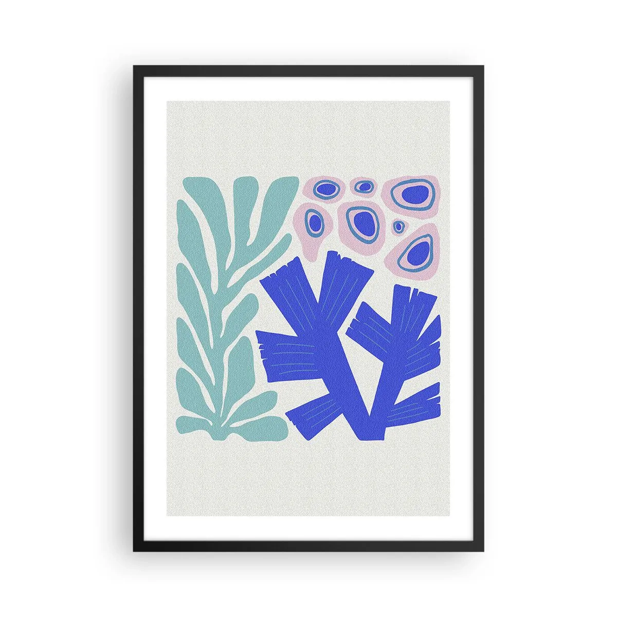 Poster in een zwarte lijst - Gestileerde afbeeldingen van onderwaterplanten en koralen - 50x70cm - Onderwater tuin - Moderne wanddecoratie voor woonkamer en slaapkamer ARTTOR