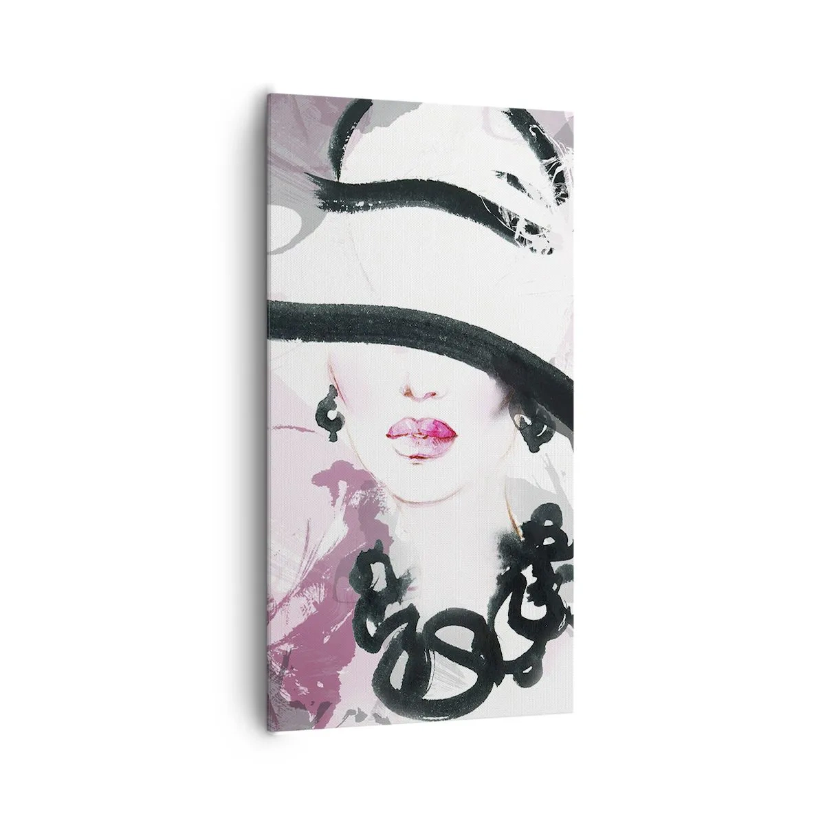 Schilderen op canvas - Portret van een dame in zwart en roze - 65x120 cm