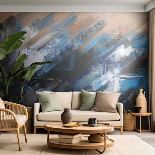 Fotobehang Standard Eco - Op een blauwe diagonaal - Deel, Abstractie, Verven - 350x256 cm