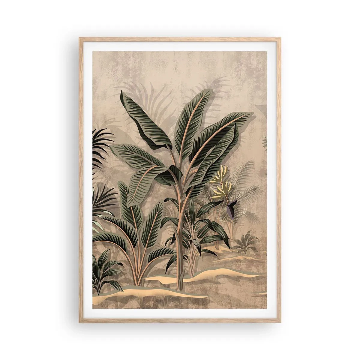 Een poster in een licht eiken lijst - Een gravure in koloniale stijl - 70x100 cm
