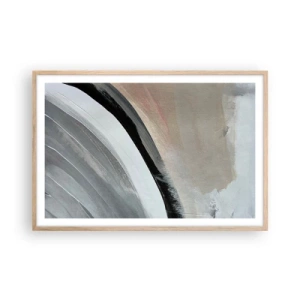 Een poster in een licht eiken lijst - Compositie: boog van zwart en grijs - 91x61 cm