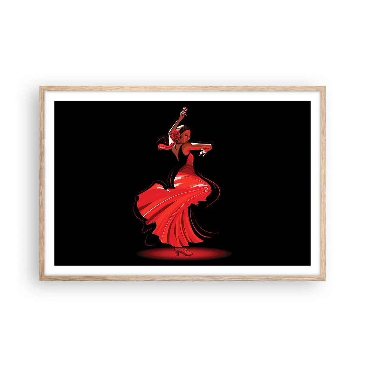 Een poster in een licht eiken lijst - De vurige geest van flamenco - 91x61 cm