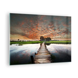 Schilderen op glas - Houten brug over de rivier bij zonsondergang - 70x50cm - Strek je armen - ademen - Moderne wanddecoratie voor woonkamer en slaapkamer ARTTOR