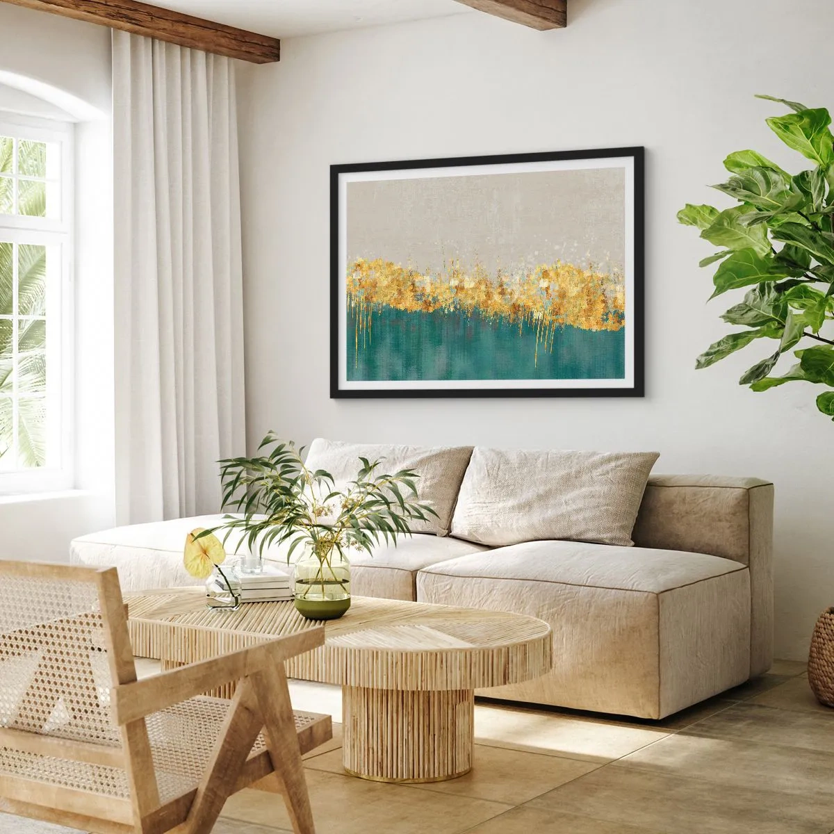 Poster in een zwarte lijst - De gouden rand - 70x50 cm