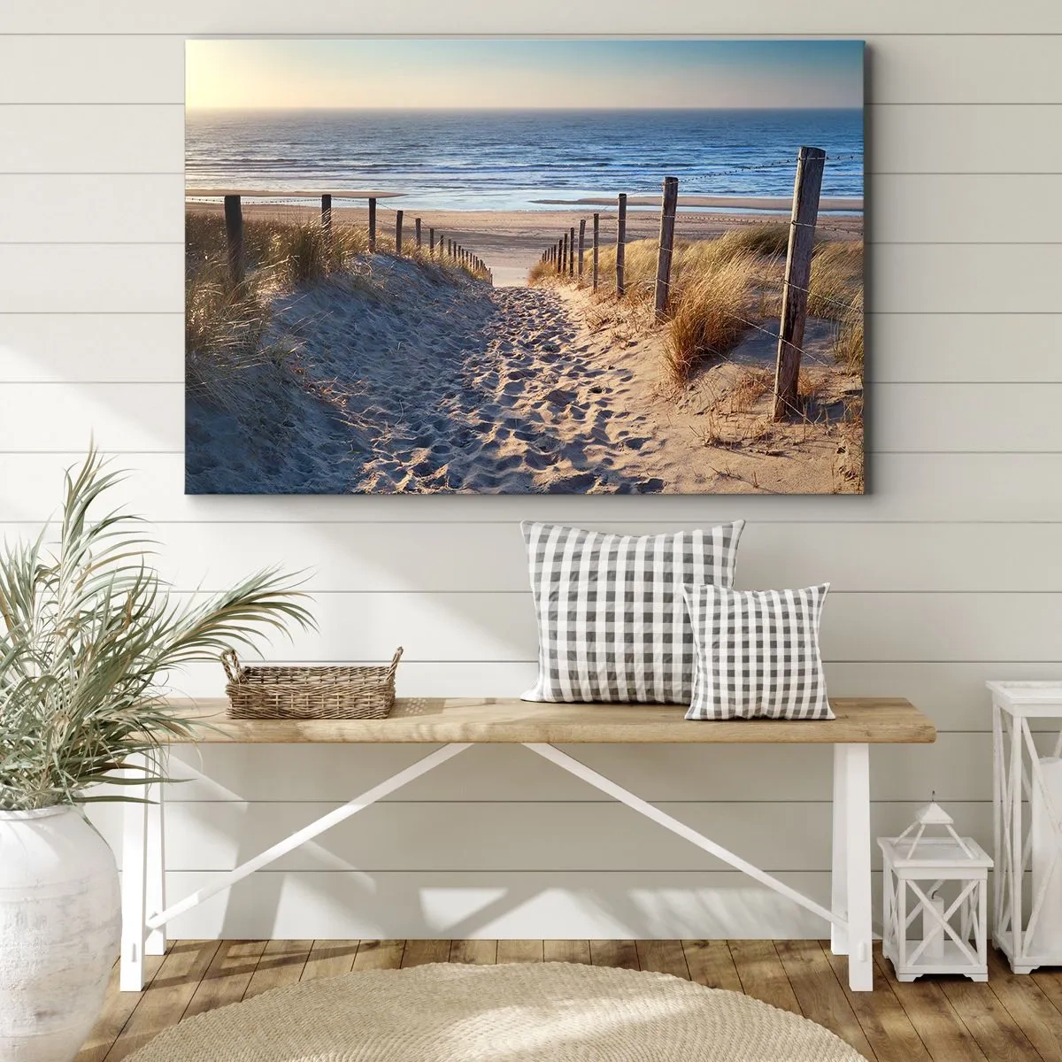 Schilderen op canvas - Pad door de duinen naar het strand - 70x50cm - Het geluid van de zee, het zingen van vogels, een wild strand tussen het gras... - Moderne wanddecoratie voor woonkamer en slaapkamer ARTTOR