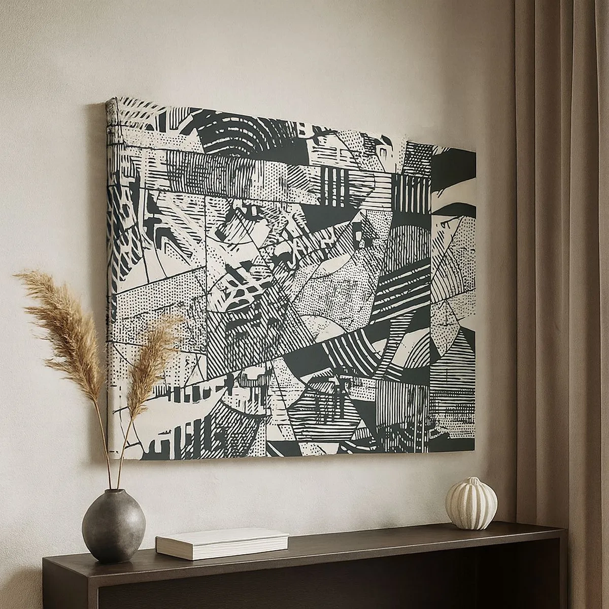 Schilderen op canvas - Geometrische abstracte patronen in tinten groen op een lichte achtergrond - 70x50cm - De dynamiek van nu - Moderne wanddecoratie voor woonkamer en slaapkamer ARTTOR