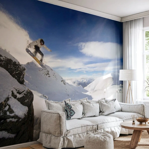 Fotobehang Premium Canvas - Vrijheid zonder grenzen - Snowboarden, Landschap, Bergen - 300x210 cm