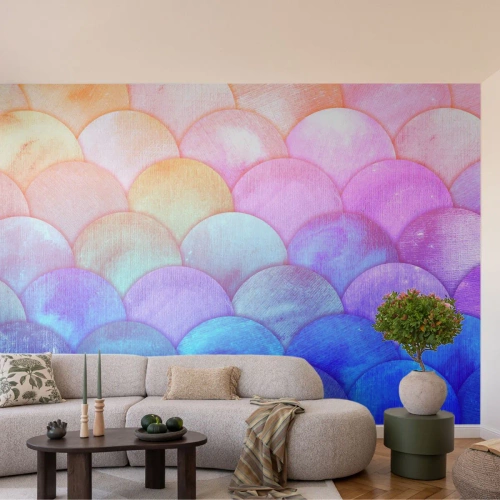 Fotobehang Premium Sand - Parel schaal - Pastel, Bubbels, Schubben - 100x70 cm