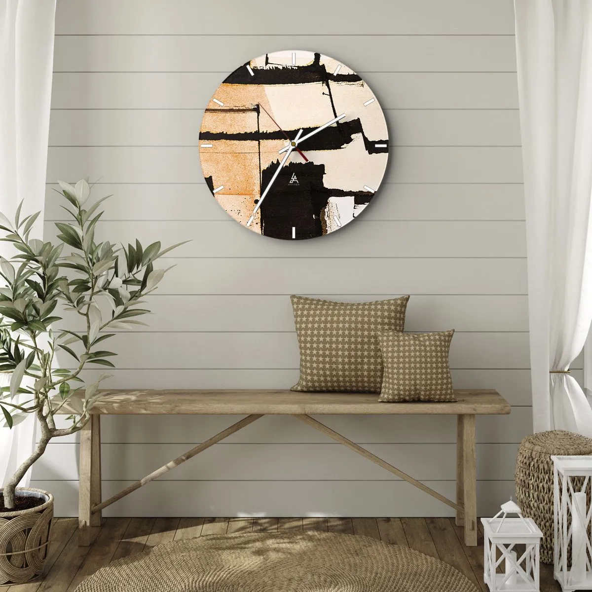 Wandklok - Klok - Abstracte geometrische compositie in beige en zwart - 30x30cm - Bestel echter - Moderne wanddecoratie voor woonkamer, keuken en slaapkamer ARTTOR