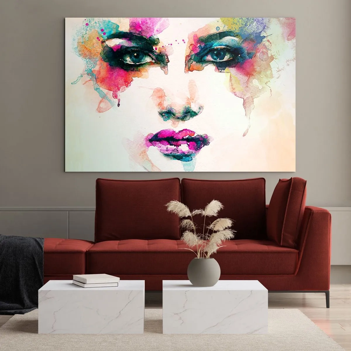 Schilderen op glas - Een portret geschilderd met een regenboog - 100x70 cm