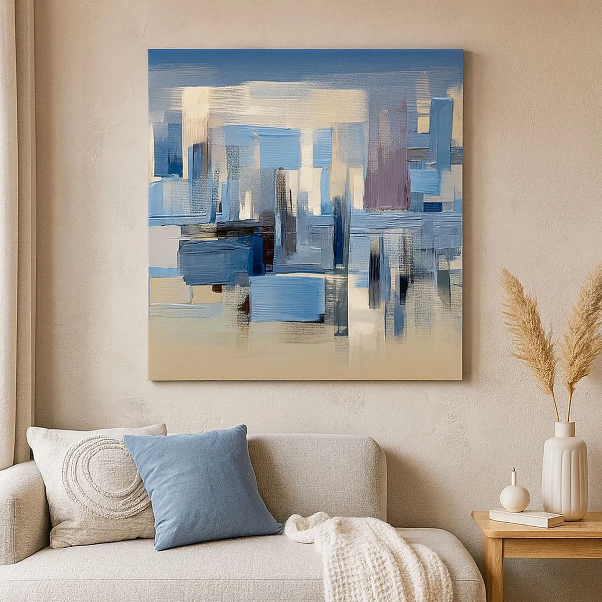 Schilderen op canvas - Blauwe constructie - 30x30 cm