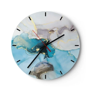 Wandklok - Klok - Een abstracte combinatie van grijze, turquoise en gouden accenten - 30x30cm - Een studie van de ontmoeting van grijs en turkoois - Moderne wanddecoratie voor woonkamer, keuken en slaapkamer ARTTOR