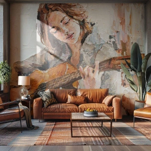Zelfklevend Fotobehang Deluxe Sticker - Concerto voor gitaar en een meisjeshart - Gitaar, Muziek, Meisje - 150x105 cm