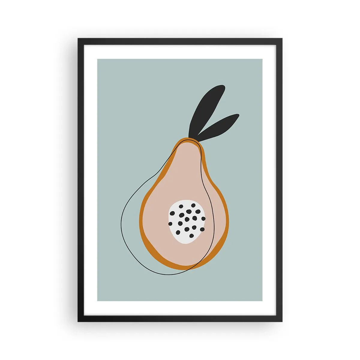 Poster in een zwarte lijst - Abstracte illustratie van een peer op een muntachtergrond - 50x70cm - Doordringen in de aard van de dingen - Moderne wanddecoratie voor woonkamer en slaapkamer ARTTOR