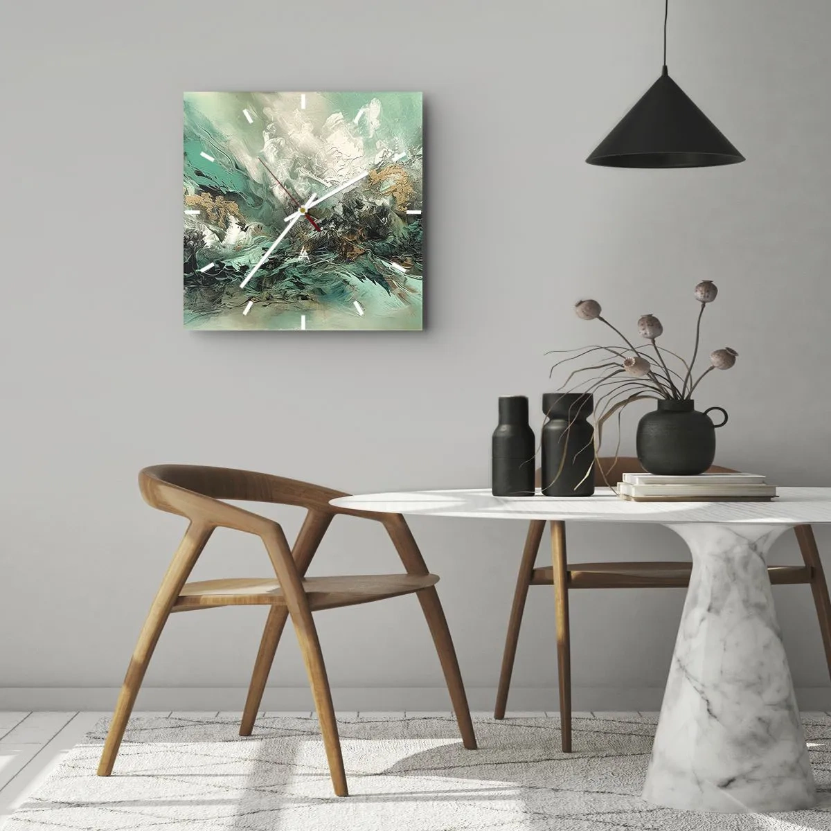 Wandklok - Klok - Emerald en zwarte branding - 40x40 cm