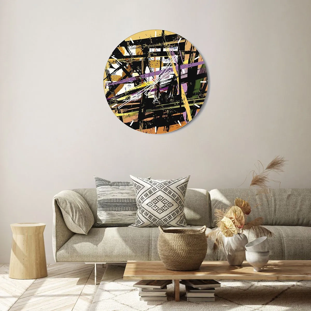 Wandklok - Klok - Dynamische abstracte lijnen en vormen in donkere en lichte tinten. - 30x30cm - Een scherp snijden - Moderne wanddecoratie voor woonkamer, keuken en slaapkamer ARTTOR