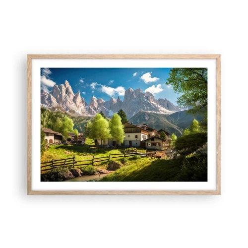 Een poster in een licht eiken lijst - Alpine idylle - 70x50 cm