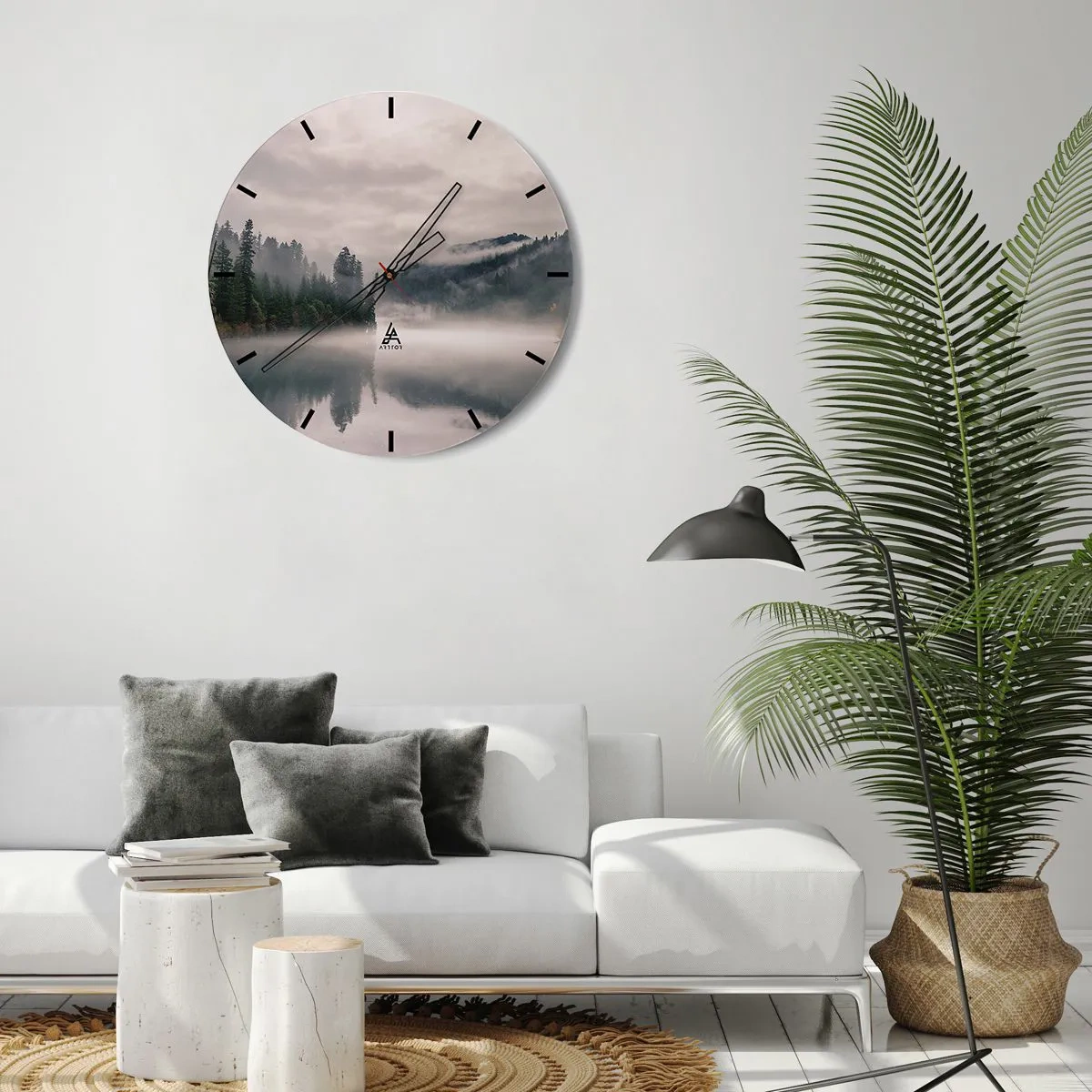Wandklok - Klok - In reflectie, in de mist - 40x40 cm