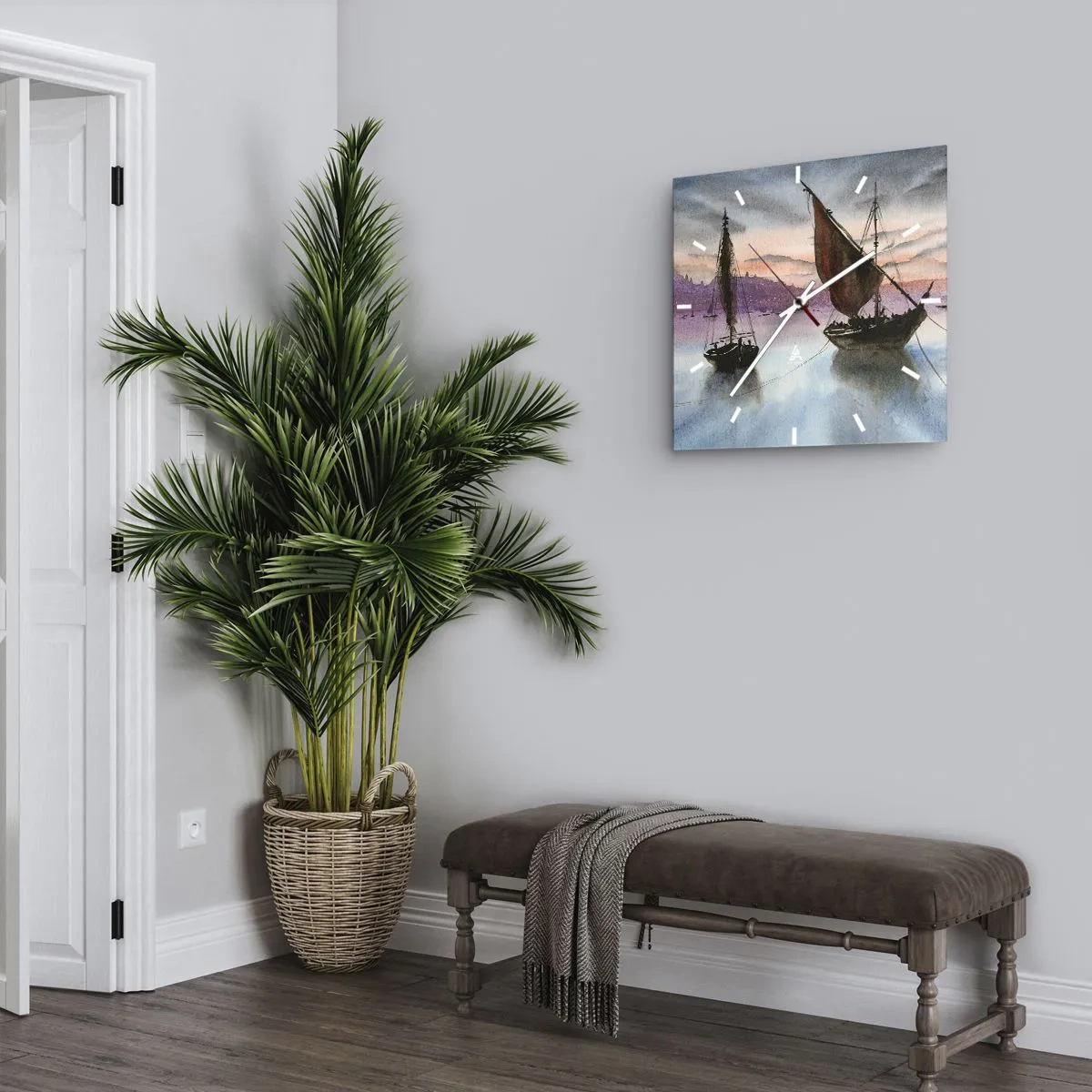 Wandklok - Klok - Avond in de haven - 40x40 cm