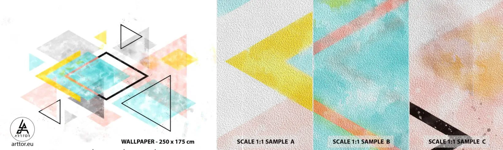 Fotobehang Monster Premium Sand - Geometrisch spel - Helder, Driehoeken, Minimalisme - 100x30 cm