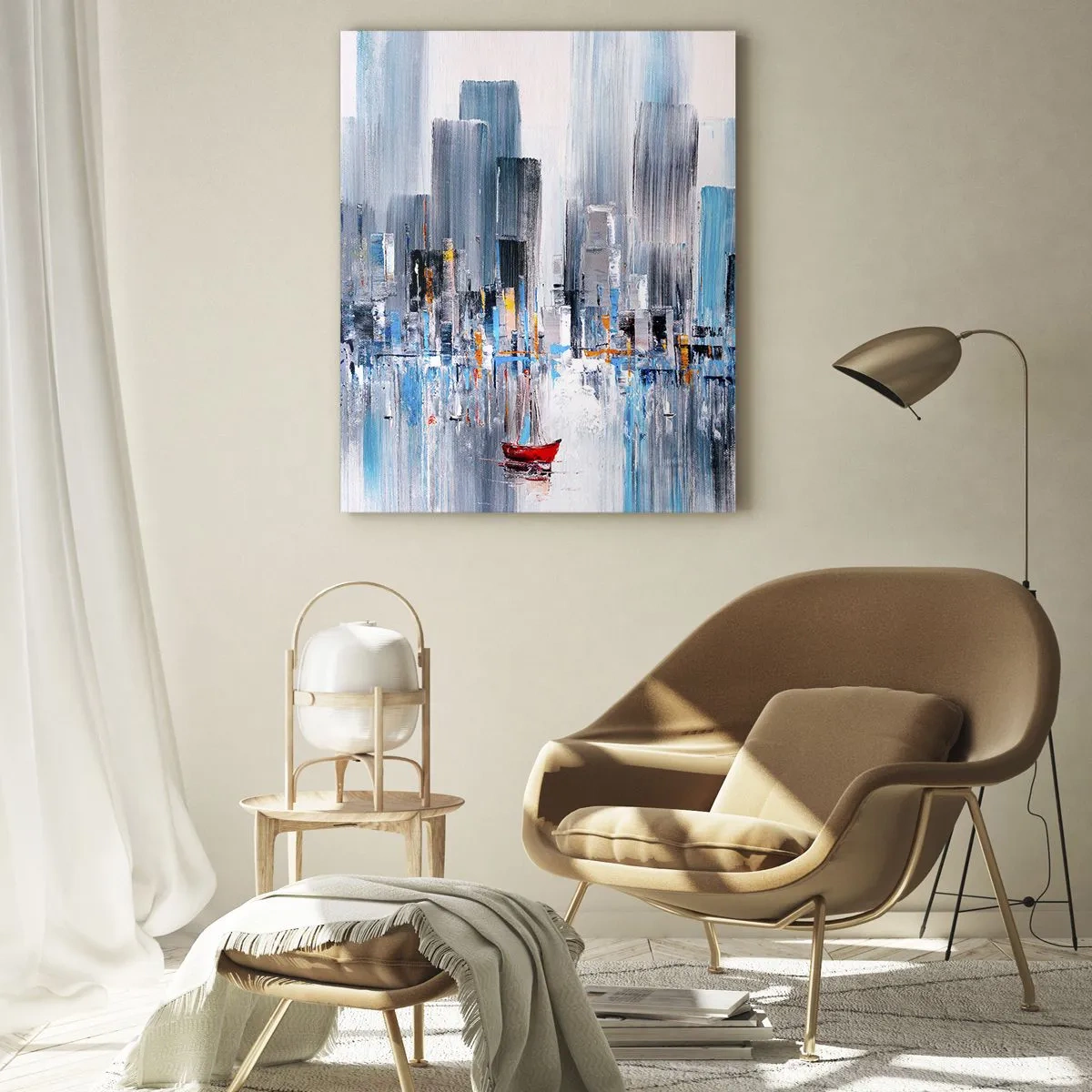 Schilderen op glas - Een metropool aan de baai - 50x70 cm