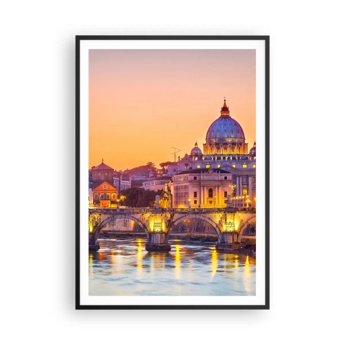 Poster in een zwarte lijst - Zonsondergang boven de Eeuwige Stad - 70x100 cm