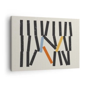 Schilderen op canvas - Abstracte compositie met gekleurde en zwarte rechthoeken - 70x50cm - Domino – compositie - Moderne wanddecoratie voor woonkamer en slaapkamer ARTTOR