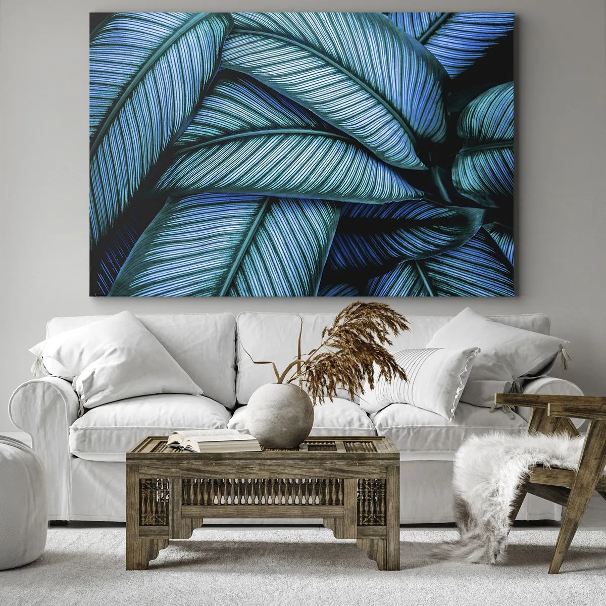 Schilderen op canvas - Een close-up van turquoise bladeren met levendige details. - 70x50cm - Levens lijnen - Moderne wanddecoratie voor woonkamer en slaapkamer ARTTOR