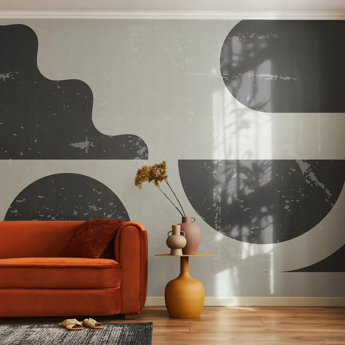 Zelfklevend Fotobehang Deluxe Sticker - Compositie boven en onder - Abstractie, Zwart en wit, Op leeftijd - 250x175 cm