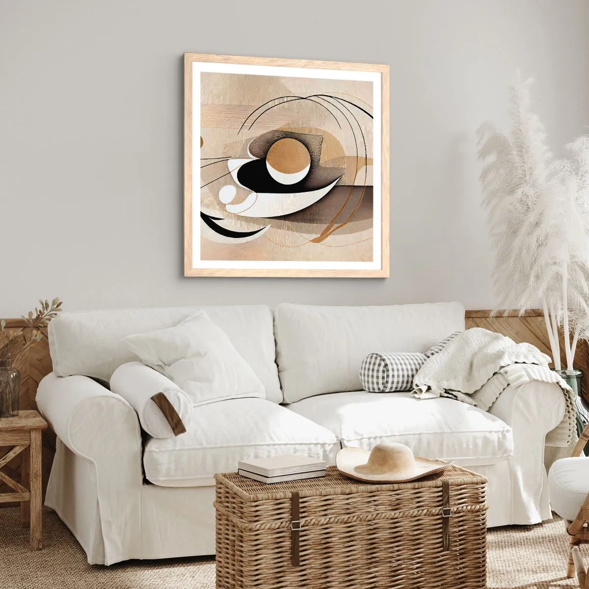 Een poster in een licht eiken lijst - Compositie: de essentie van de dingen - 50x50 cm
