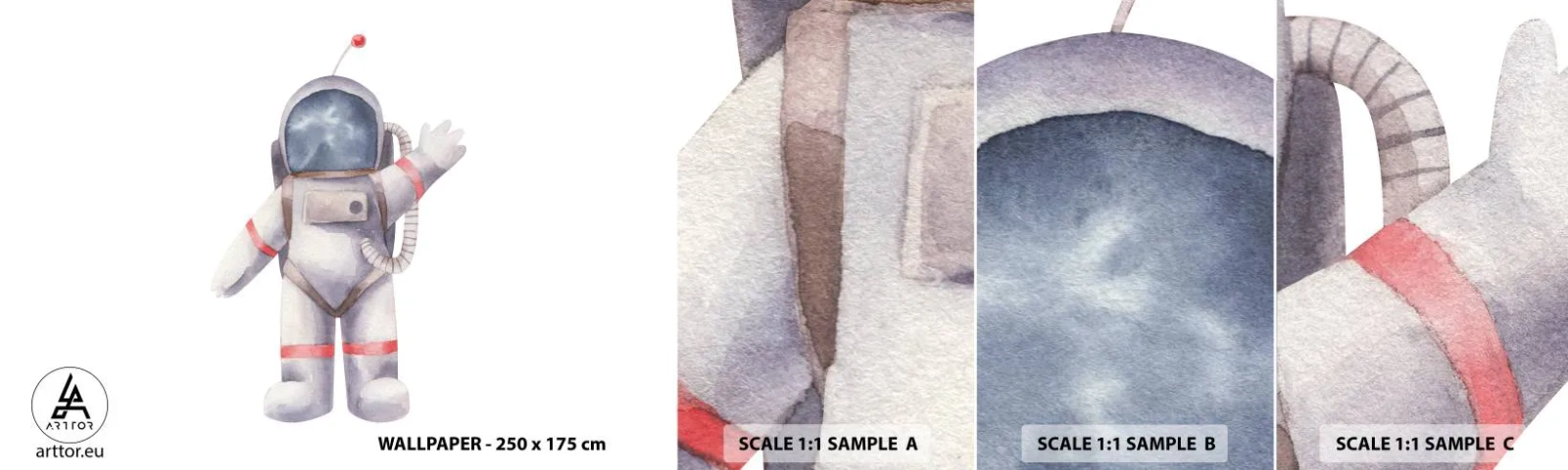 Fotobehang Staaltje Standard Eco - Tot ziens! - Astronaut, Kinderen, Minimalisme - 100x30 cm