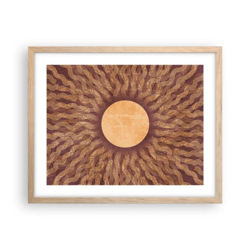 Een poster in een licht eiken lijst - Zon icoon - 50x40 cm