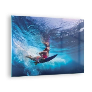 Schilderen op glas - Een onderwaterscène met een surfer in dynamische actie - 70x50cm - De diepte van vreugde - Moderne wanddecoratie voor woonkamer en slaapkamer ARTTOR