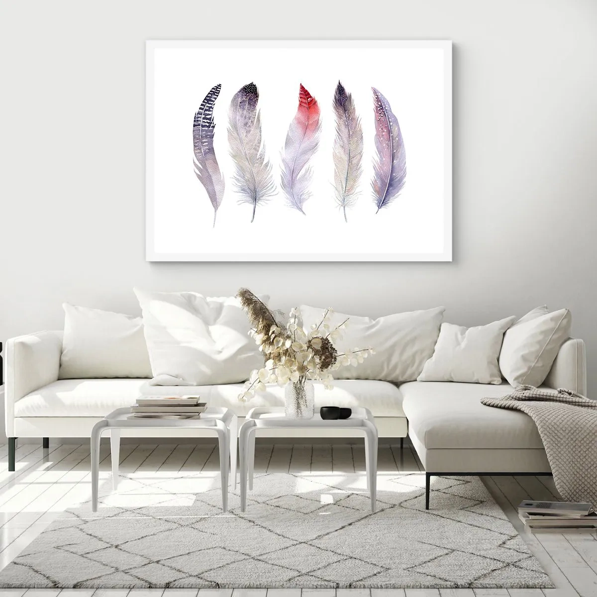 Poster in een witte lijst - Delicaat als veelkleurige mist - 100x70 cm