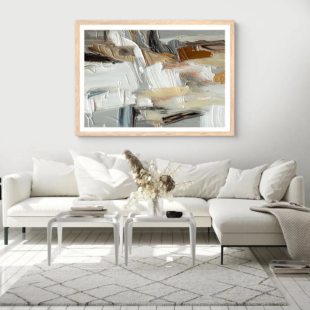 Een poster in een licht eiken lijst - Kleurrijke lagen - 100x70 cm