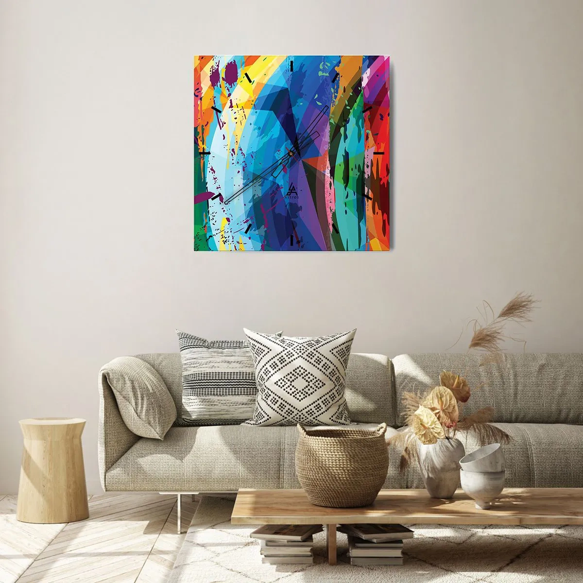 Wandklok - Klok - Kleurrijke duizeligheid - 30x30 cm
