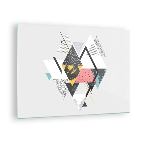 Schilderen op glas - Abstracte geometrische compositie met driehoeken en ruiten - 70x50cm - Variatie op driehoek en ruit - Moderne wanddecoratie voor woonkamer en slaapkamer ARTTOR