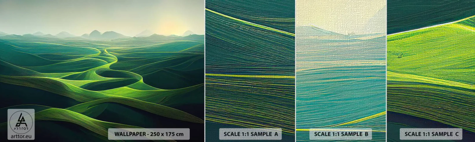 Fotobehang Monster Premium Canvas - In de groene dalen - Landschap, Wei, Valleien - 100x30 cm