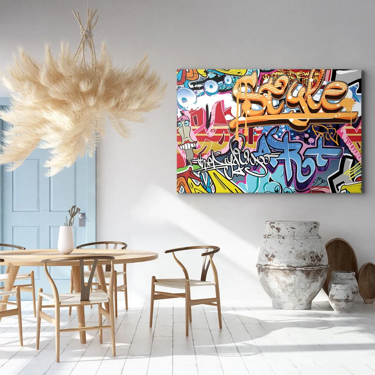 Schilderen op canvas - Kleurrijke graffiti met dynamische inscripties en illustraties - 70x50cm - Muurschilderingen, muurschilderingen, muurschilderingen ... - Moderne wanddecoratie voor woonkamer en slaapkamer ARTTOR