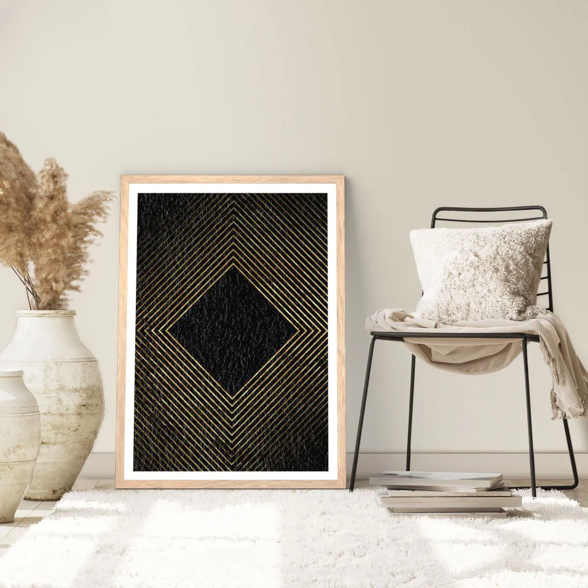 Een poster in een licht eiken lijst - Geometrie in glamoureuze stijl - 70x100 cm