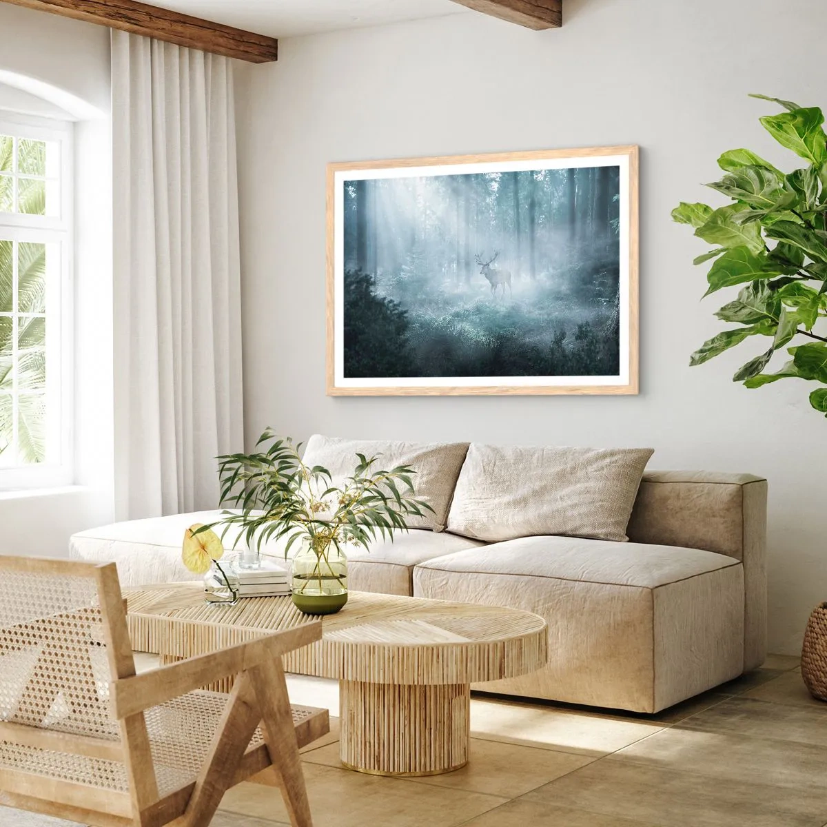 Een poster in een licht eiken lijst - Ochtendbezoek aan het landgoed - 91x61 cm