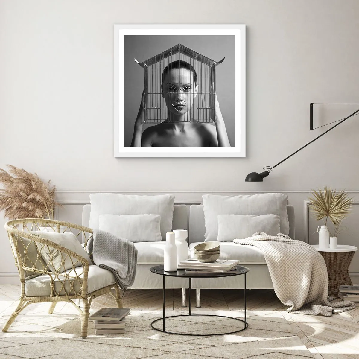 Poster in een witte lijst - Een ietwat surrealistisch portret - 50x50 cm