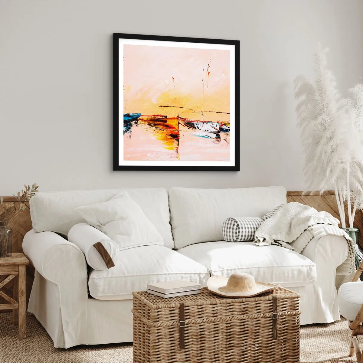 Poster in een zwarte lijst - Avond in de jachthaven - 30x30 cm