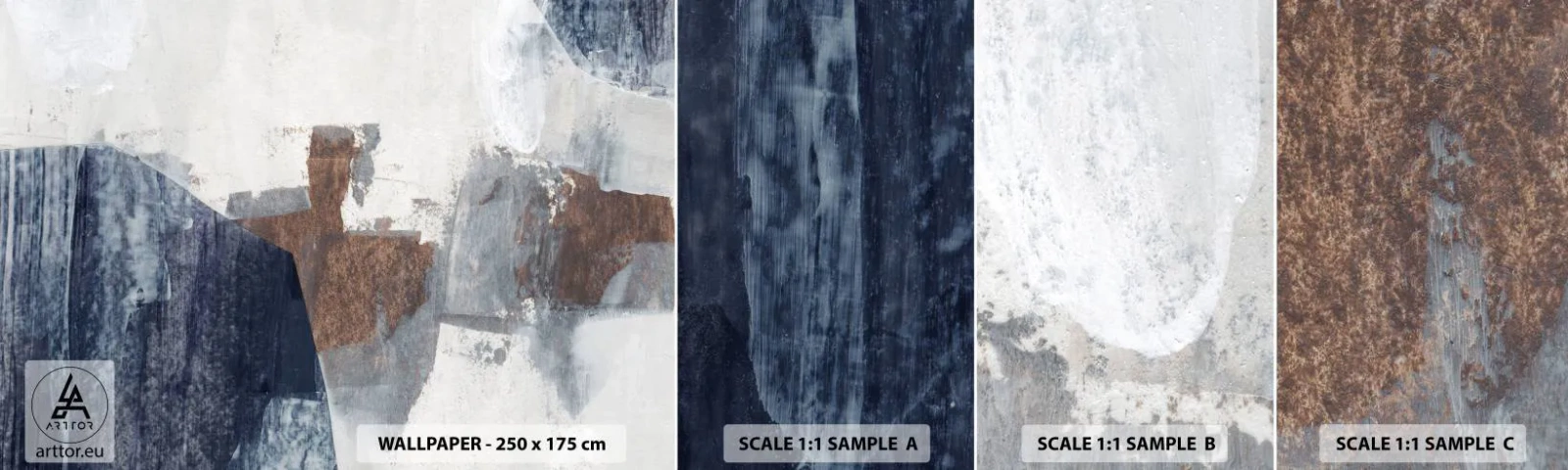 Fotobehang Staaltje Standard Eco - Blauwe en bruine vormen - Deel, Abstractie, Minimalisme - 100x30 cm