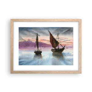 Een poster in een licht eiken lijst - Avond in de haven - 40x30 cm