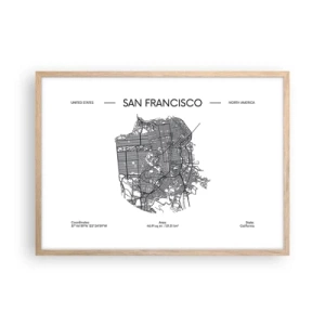 Een poster in een licht eiken lijst - Anatomie van San Francisco - 70x50 cm