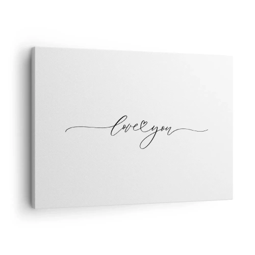 Schilderen op canvas - Het opschrift "Ik hou van jou" in een elegant lettertype - 70x50cm - Zwart op wit - Moderne wanddecoratie voor woonkamer en slaapkamer ARTTOR