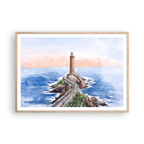 Een poster in een licht eiken lijst - Kijkend naar de zee - 100x70 cm